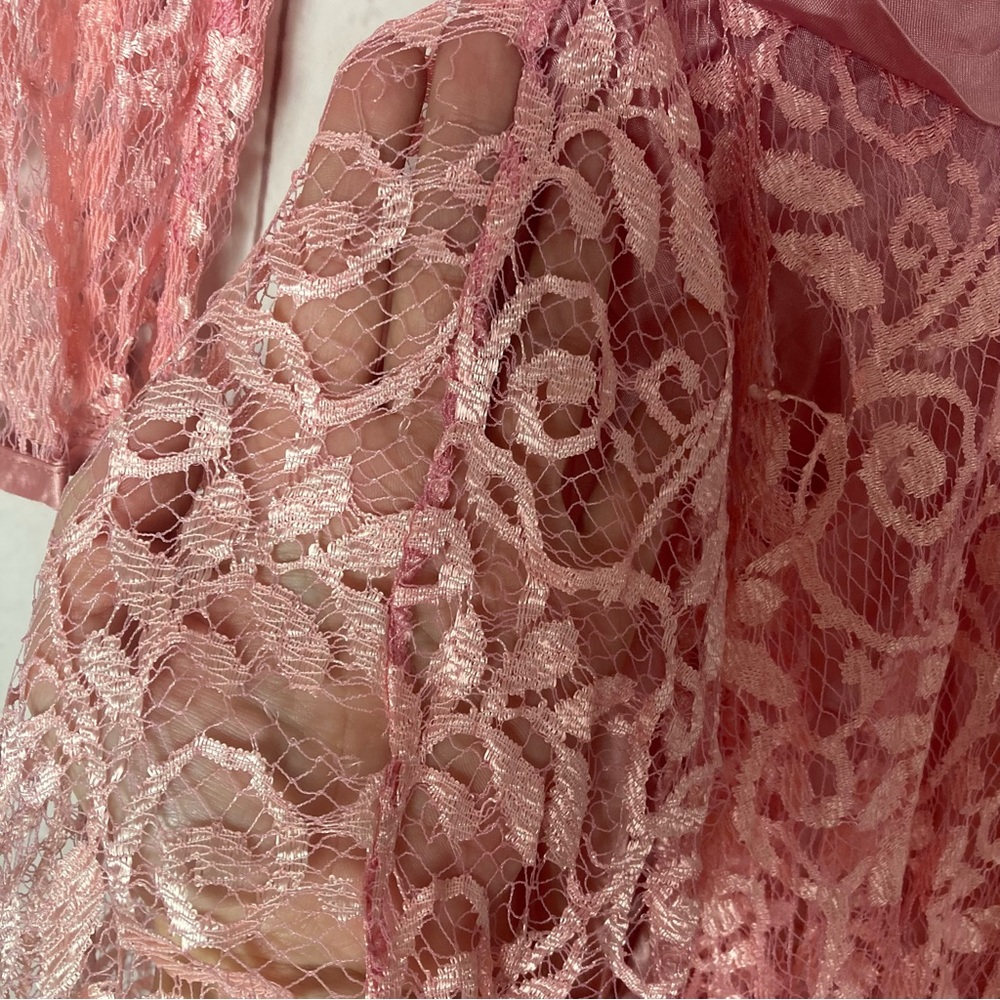 Vintage JCPenney Girls Dress Sz 7 Shiny Pink Satin Lace Long Sleeve USA Flaws - Picture 10 of 12